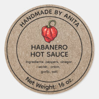 Habanero Hot Sauce Canning Jar Label Kraft