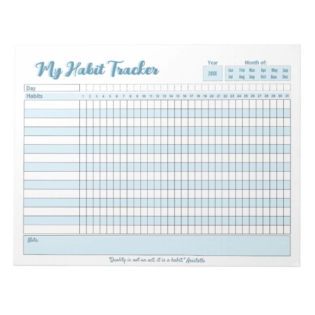 Habit Tracker Fully Customisable Notepad (Front)