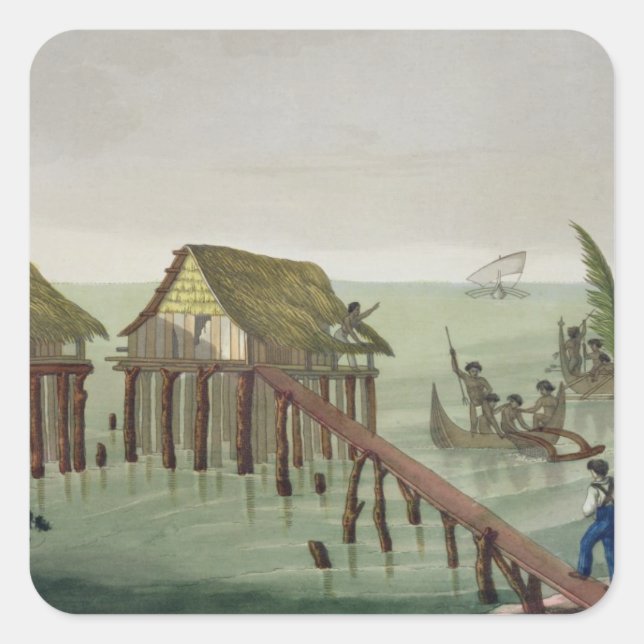 Habitations of the Papu Tribe, Rawak, plate 22 fro Square Sticker (Front)