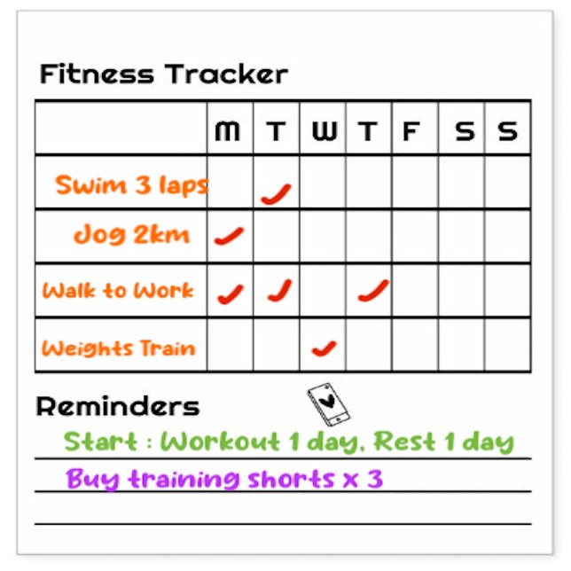Habits Fitness Weekly Tracker Reminders Notes Rubber Stamp (Customise to Fitness Tracker)