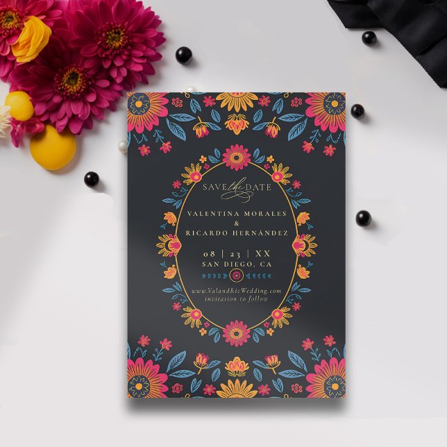 Hacienda Mexican Rustic Elegant Floral Wedding Save The Date (rancho mexican wedding save the date fiesta hacienda watercolor floral elegant modern frame)