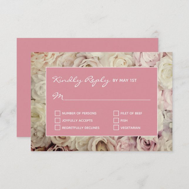 Hacienda Pink RSVP Cards Rose Background (Front/Back)