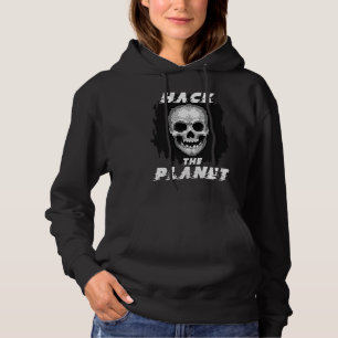 Hack The Planet Retro Pixel Computer Skull Graphic Hoodie