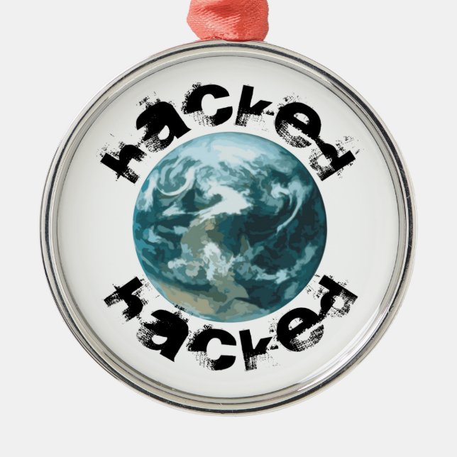 Hacked Planet Earth Metal Tree Decoration (Front)