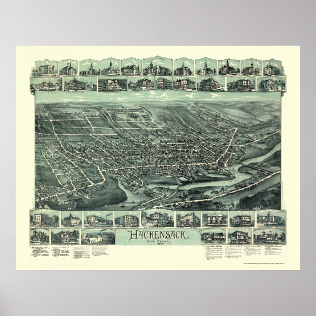 Hackensack, NJ Panoramic Map - 1896 Poster (Front)