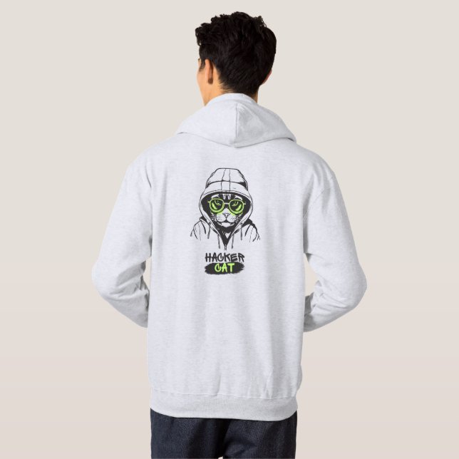 Hacker Cat Cyber Gamer Coder Funny Tech Hoodie (Back Full)