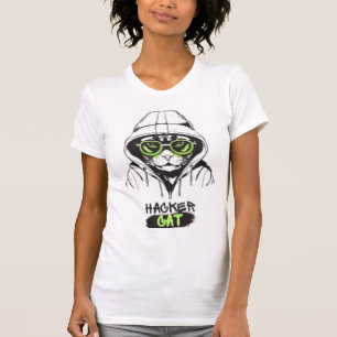 Hacker Cat Cyberpunk Tech Kitty Women's Graphic Te T-Shirt