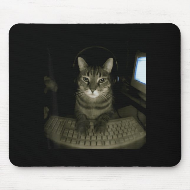 Hacker Cat Meme Funny Computer Cat Kitten Gamer Ca Mouse Pad (Front)