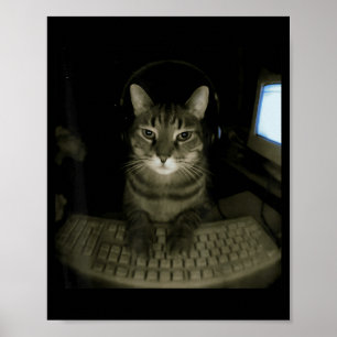 Hacker Cat Meme Funny Computer Cat Kitten Gamer Ca Poster