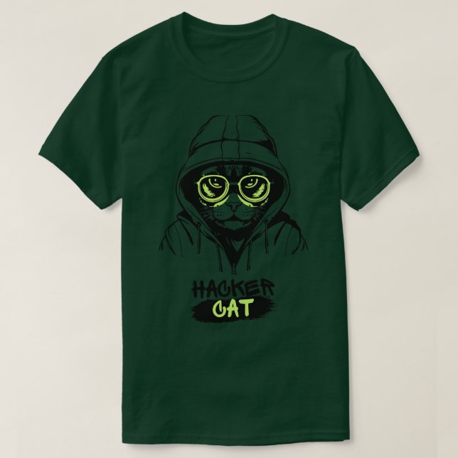 Hacker Cat Pawsitively Witty Hacks T-Shirt (Design Front)