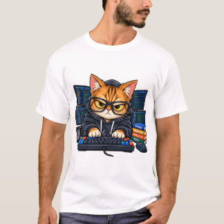 Hacker Coder Cat Developer Funny Tech Gift T-Shirt