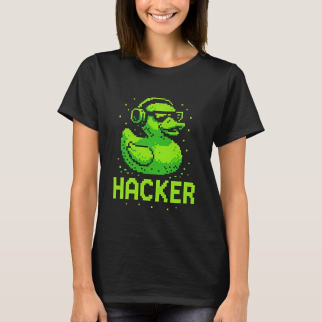 Hacker Cyber Security Pixel Art Duck Hacking Progr T-Shirt (Front)