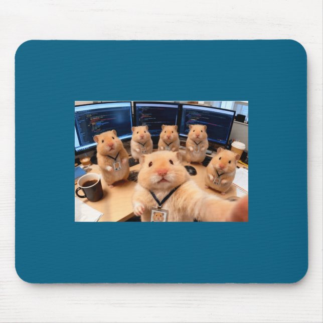 Hacker Hamster Team Selfie Meme Cringe Animal Code Mouse Pad (Front)