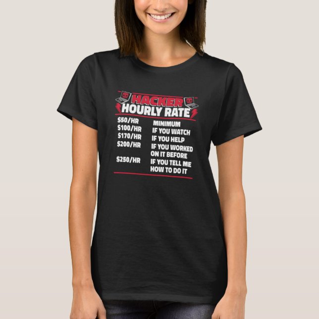Hacker Hourly Rate Ethical Hacking White Hat Hacke T-Shirt (Front)
