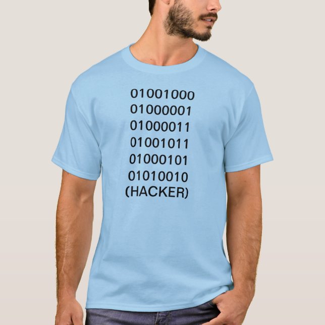 Hacker in binary code tee shirt (Front)