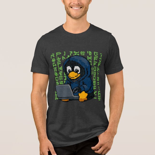 Hacker Penguin IT Design – Geek Tech T-Shirt Tri-Blend Shirt (Front)