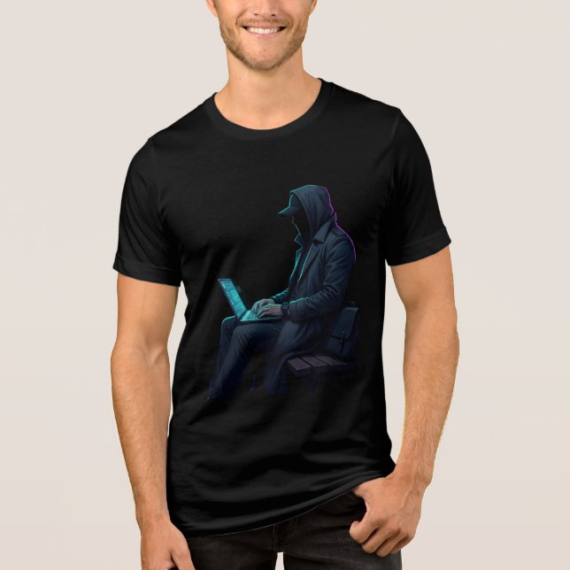 Hacker with laptop T-Shirt Tri-Blend Shirt (Front)