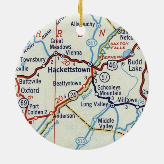 Hackettstown NJ Retro Map Ceramic Ornament (Back)