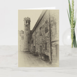 Haddon Hall tower sepia greetings card