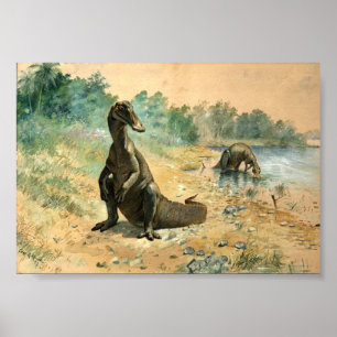 Hadrosaurs by a Lake Poster