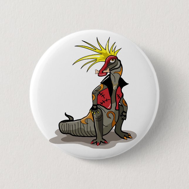 Hadrosaurus Dinosaur Dressed As A Punk. 6 Cm Round Badge (Front)