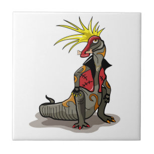 Hadrosaurus Dinosaur Dressed As A Punk. Ceramic Tile