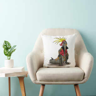 Hadrosaurus Dinosaur Dressed As A Punk. Cushion