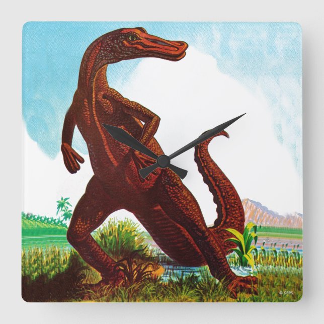 Hadrosaurus Dinosaur Square Wall Clock (Front)