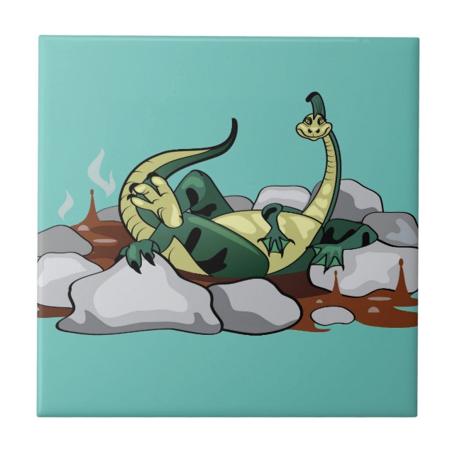 Hadrosaurus Relaxing In A Jacuzzi. Ceramic Tile (Front)