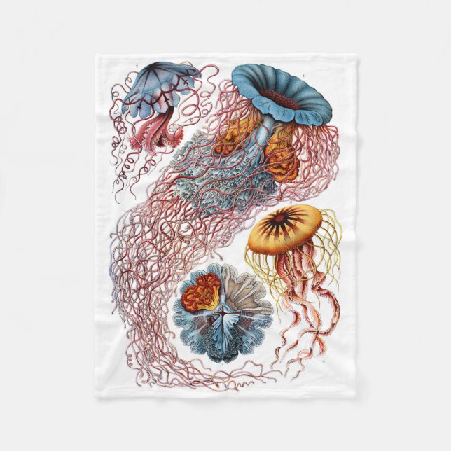 Haeckel Jellyfish Fleece Blanket (Front)