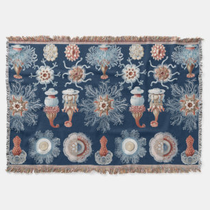 Haeckel Nature Art Siphonophorae Antique Print Throw Blanket