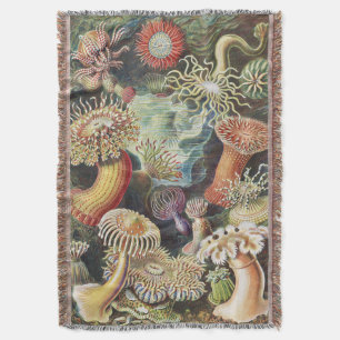 Haeckel Sea Anemones Nautical Sea Life Art Collage Throw Blanket