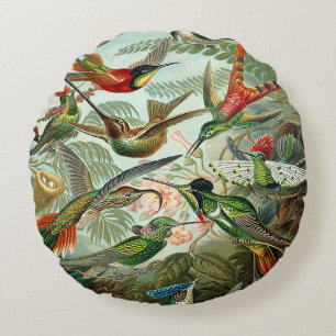 Haeckel Trochilidae Hummingbirds Round Cushion