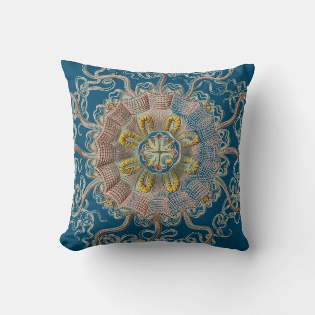 Haeckel vintage sealife throw pillow (Front)