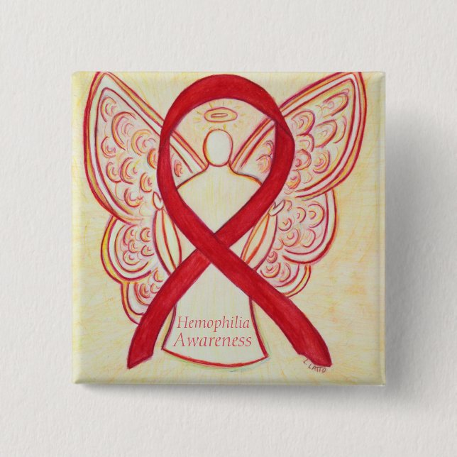 Haemophilia Angel Red Awareness Ribbon Art Pin (Front)