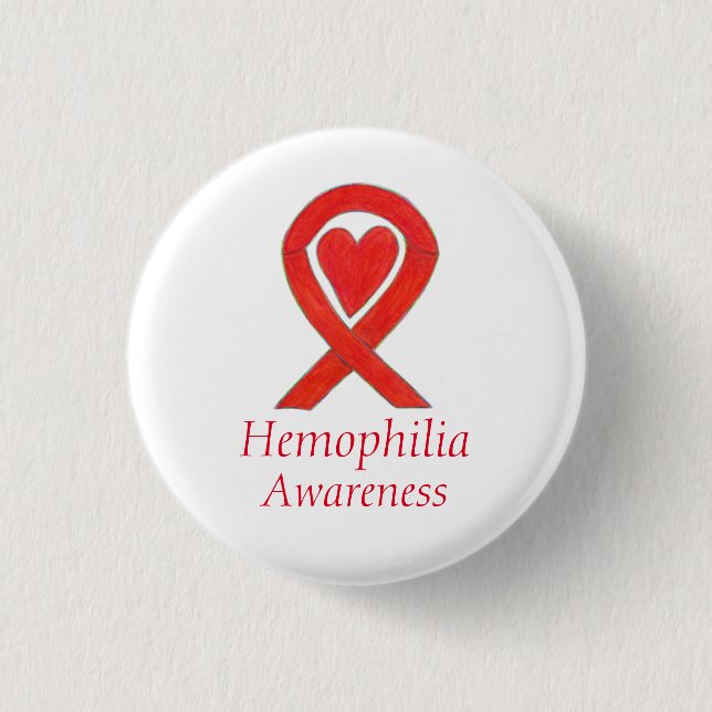 Haemophilia Red Awareness Ribbon Heart Buttons (Front)
