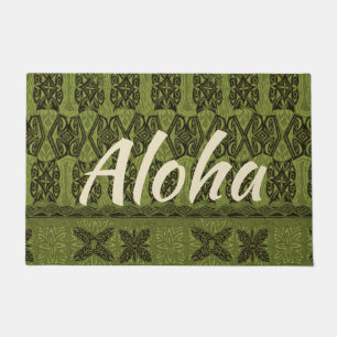 Haena Beach Hawaiian Primitive Tapa Aloha Olive Doormat