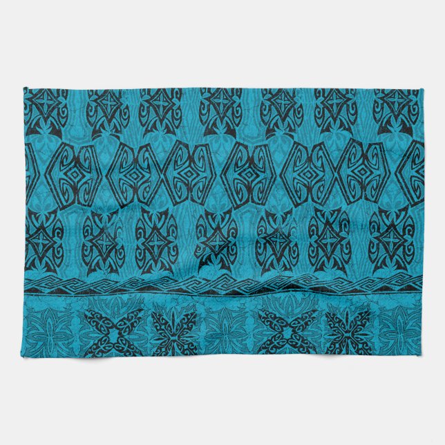 Haena Beach Hawaiian Primitive Tapa Tea Towel (Horizontal)