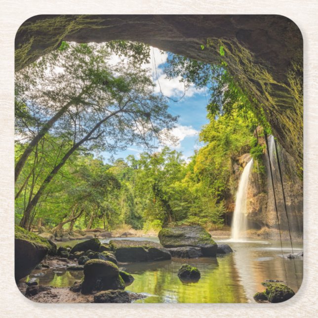 Haew Suwat Waterfall Square Paper Coaster (Front)