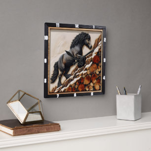 Haflinger Climb: Wood Art Custom Hue Square Wall Clock