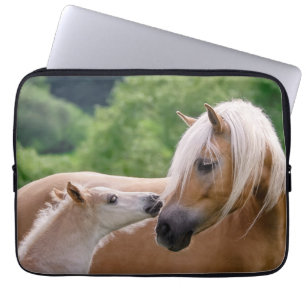 Haflinger Cute Horses Foal and Mum Cuddling Kiss - Laptop Sleeve