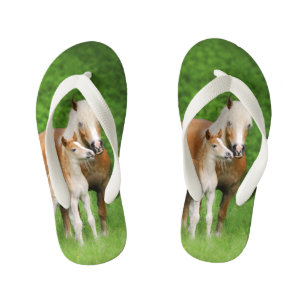 Haflinger Horse Cute Baby Foal Kiss Mum Pony  Kids Kid's Thongs