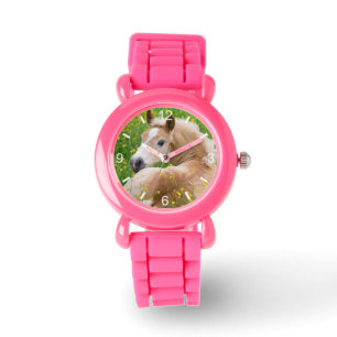 Haflinger Horse Cute Foal in Flowerbed  dial-plate Watch