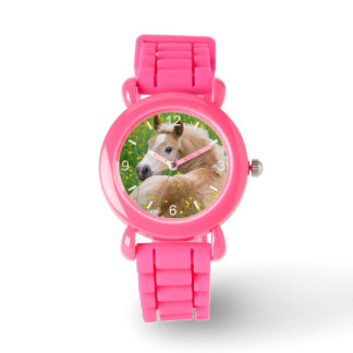 Haflinger Horse Cute Foal in Flowerbed  dial-plate Watch