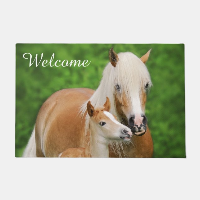 Haflinger Horse Cute Foal Kiss Mum Photo _ Welcome Doormat (Front)