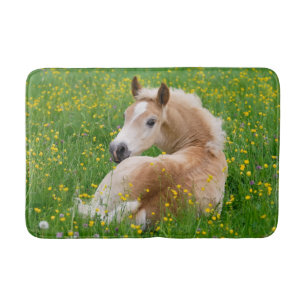 Haflinger Horse Cute Foal Resting Flowerbed - soft Bath Mat