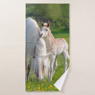 Haflinger Horses Cute Baby Foal With Mum Photo .- Bath Towel Set