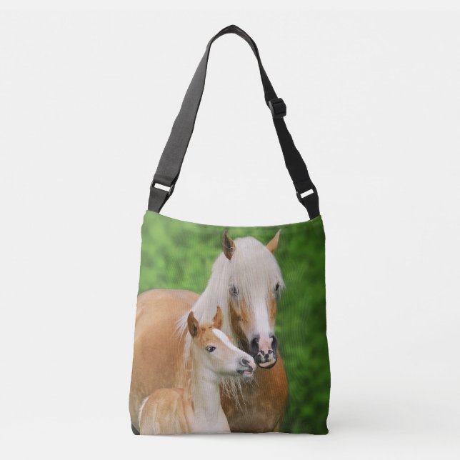 Haflinger Horses Cute Foal Kiss Mum Photo -- Crossbody Bag (Front)