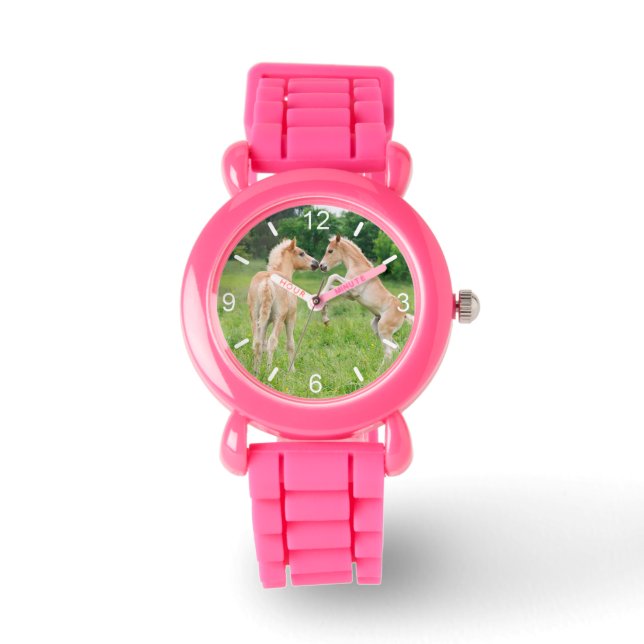 Haflinger Horses Cute Foals Funny Photo dial-plate Watch (Front)