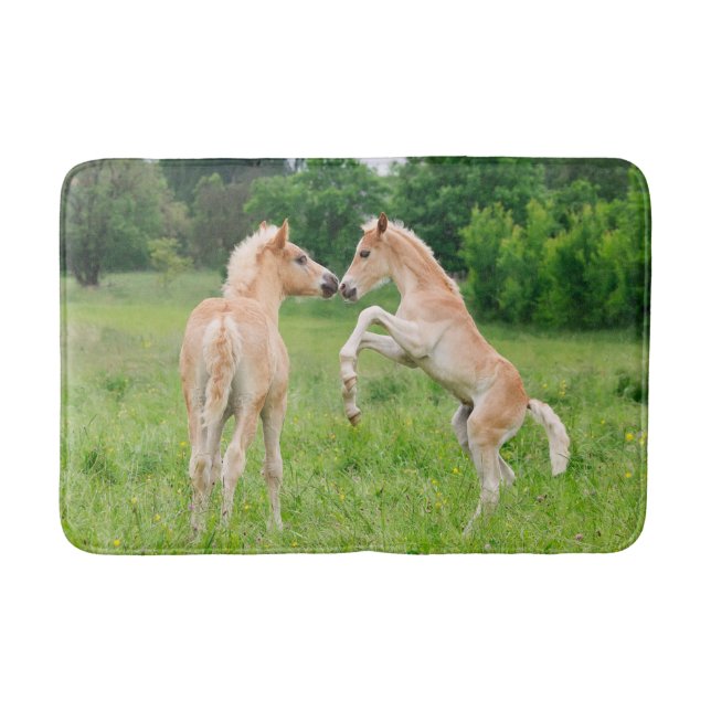 Haflinger horses cute foals rearing and playing - bath mat (Front)